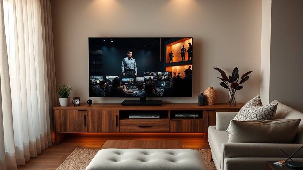 Stylish home entertainment setup with a large OLED TV