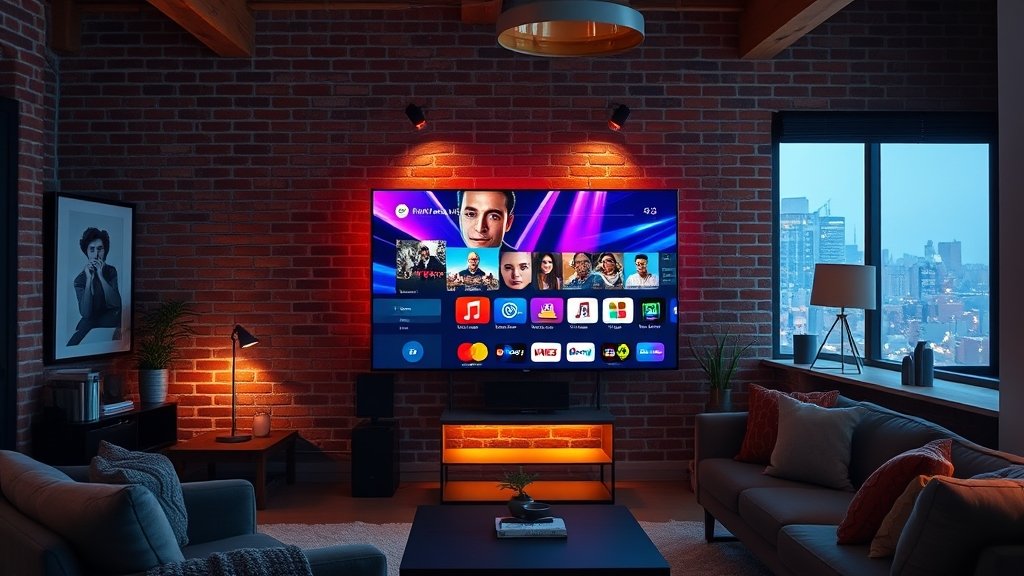 Premium fast streaming service on smart TV in New York City apartment