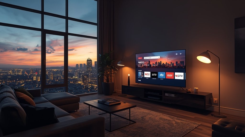 Premium streaming service displayed on smart TV in Los Angeles apartment