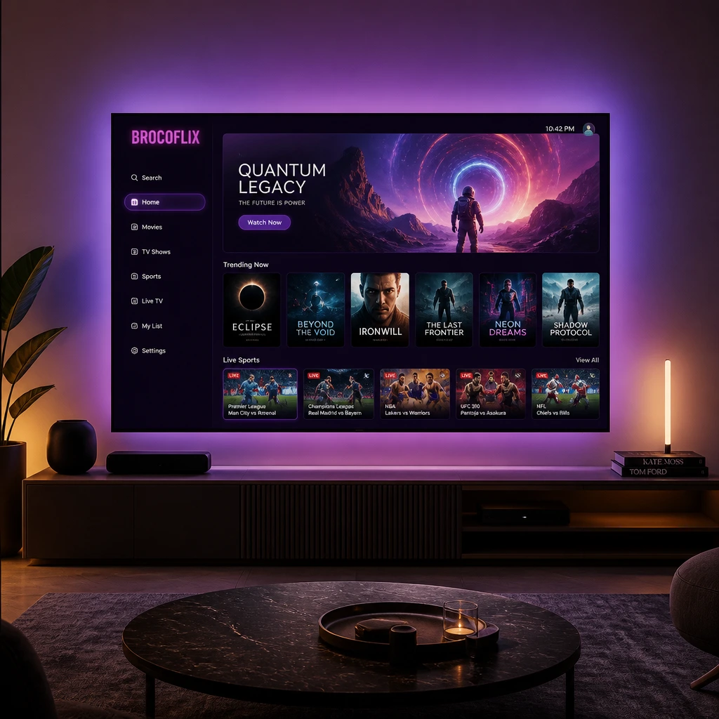 Brocoflix App Review & Setup Guide (2026): Features, Download & Best Settings - USA iptv Stream Brocoflix streaming app interface running on a smart TV