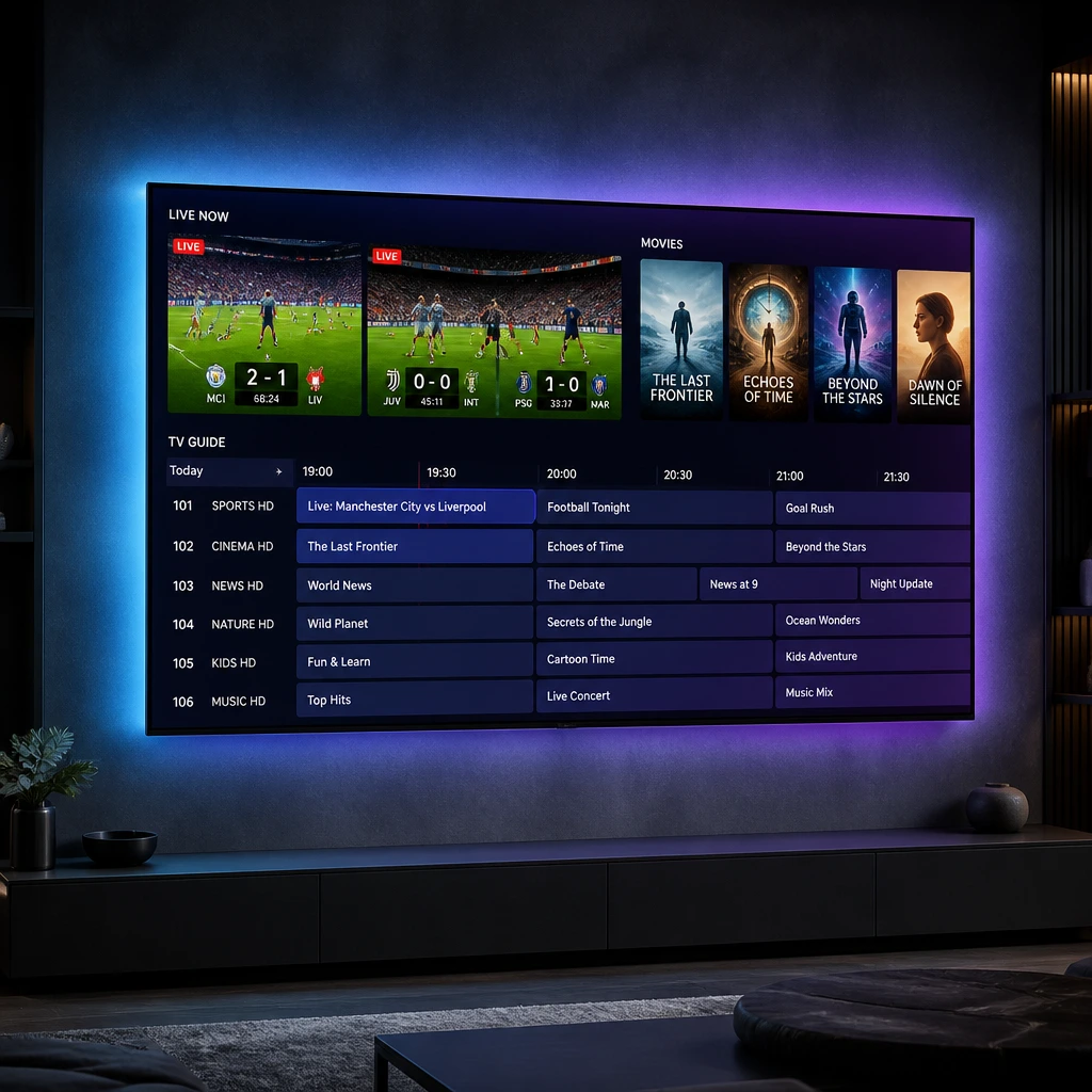 DEIPTV Review & Setup Guide (2026): Features, Installation & Best Settings - USA iptv Stream DEIPTV streaming app dashboard on a 4K Smart TV